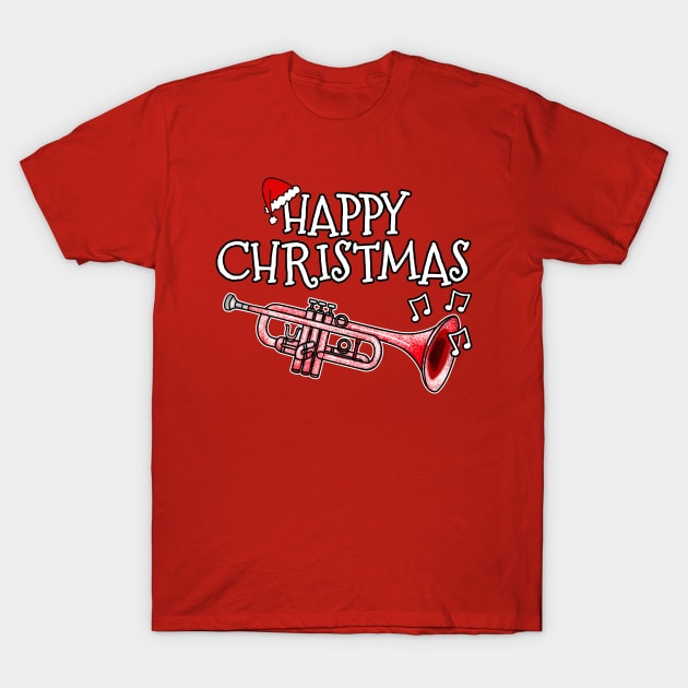 Christmas Trumpet Trumpeter Musician Santa Hat Xmas 2022 T-Shirt by doodlerob